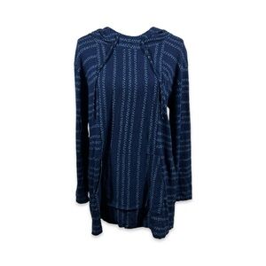 J. JILL Pure Indigo Hoodie Tunic Shirt Printed Navy Striped 100% Cotton Sz M